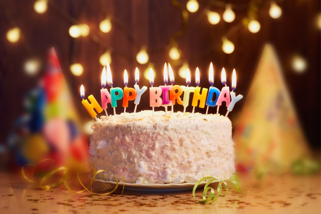 Cake with candles on it spelling happy birthday